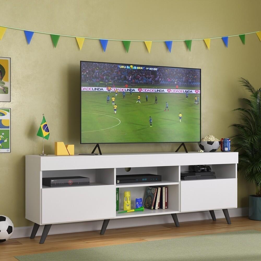 Rack Tv 65" Retrô e 2 Portas Espanha Mp3327 Branco Preto - 1
