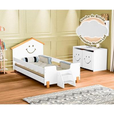 Cama Solteiro Infantil Alegra Branca E Amêndoa + Luminária Led