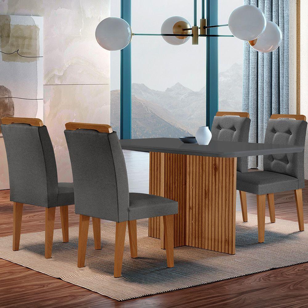 Sala De Jantar Mesa Olímpia 120cm Mdf Canto Copo Com 4 Cadeiras Carol Moderna Grafite Com Imbuia - 1