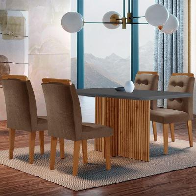 Sala de Jantar Mesa Olímpia 4 Lugares em MDF com Cadeiras Carol Marrom Grafite e Imbuia 120cm