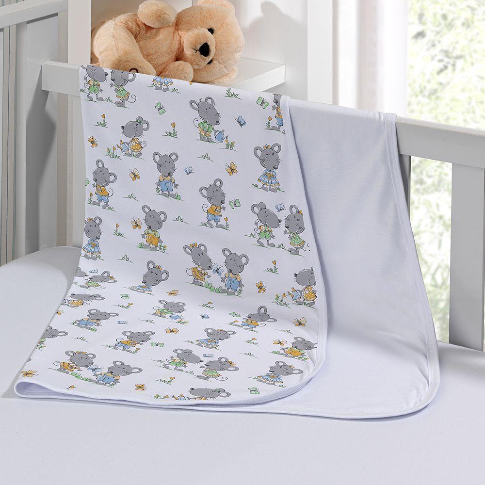 Cueiro Duplo Tecebem Baby Malha 100% Algodão Estampado Tom 80cm X 90cm Branco - 1