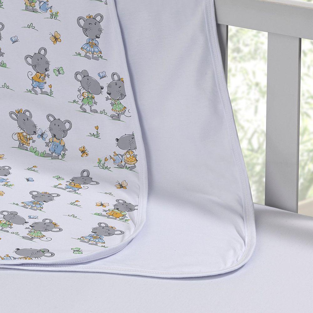 Cueiro Duplo Tecebem Baby Malha 100% Algodão Estampado Tom 80cm X 90cm Branco - 2