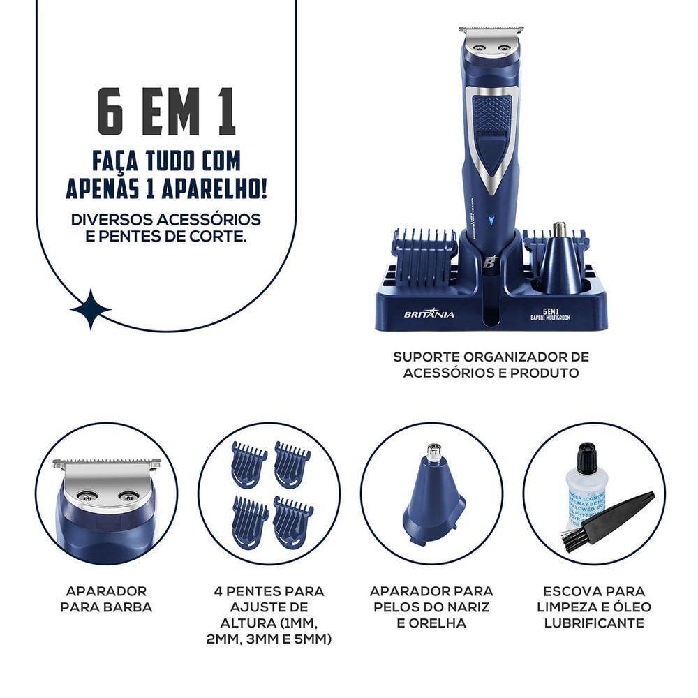 Aparador De Pelos Britânia 6 Em 1 BAPE01 Multigroom Bivolt - 4