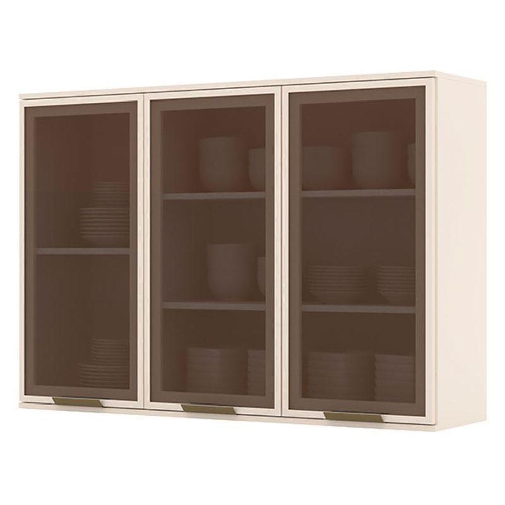 Armário Aéreo 3 Portas De Vidro 120 Cm Connect Off White – Henn - 1
