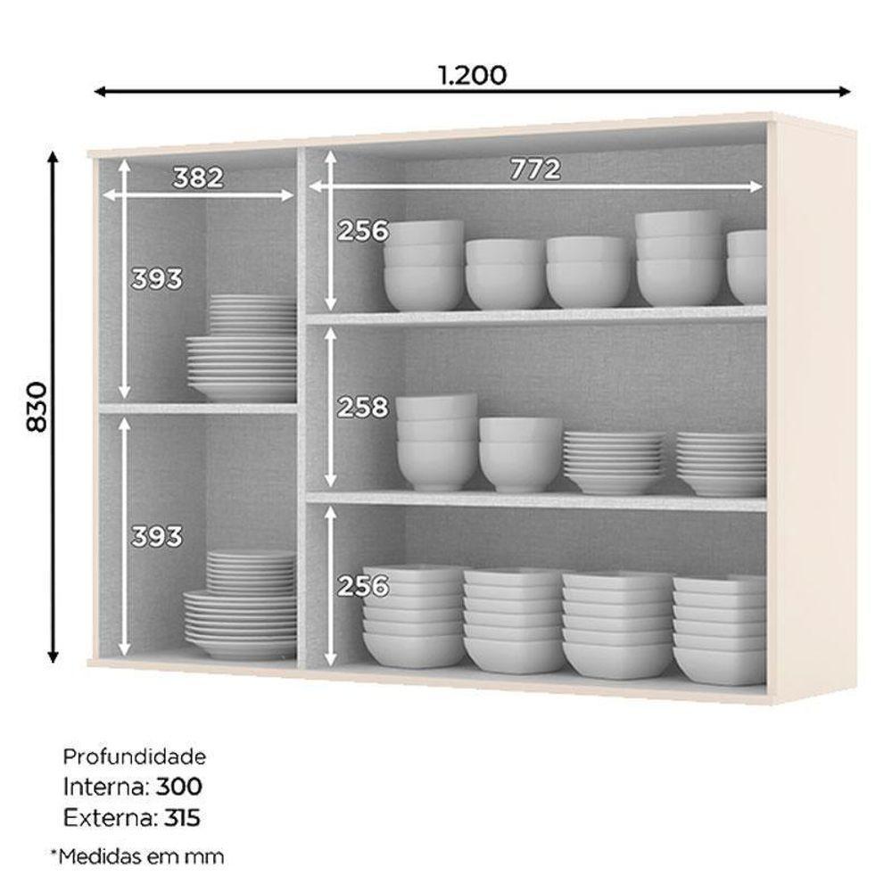 Armário Aéreo 3 Portas De Vidro 120 Cm Connect Off White – Henn - 3
