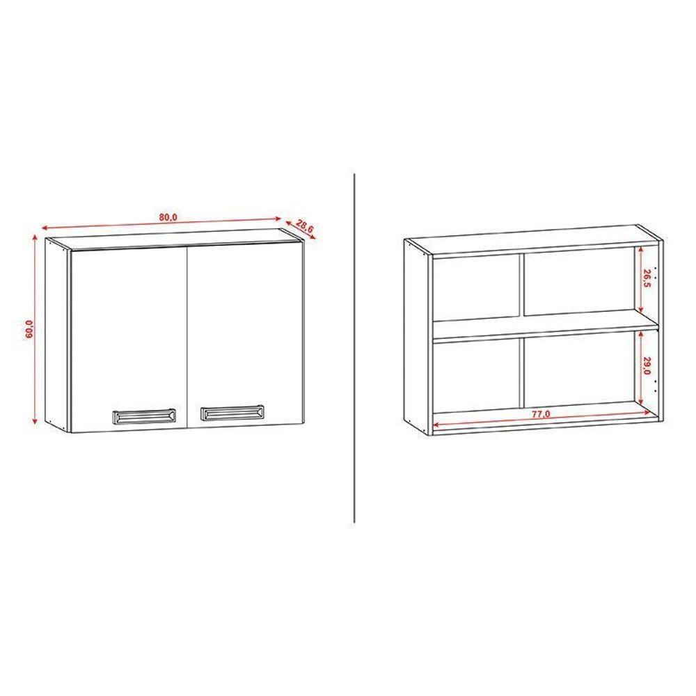Armário Aéreo Ametista 2 Portas 80 Cm Freijó Supremo - Kits Paraná - 3