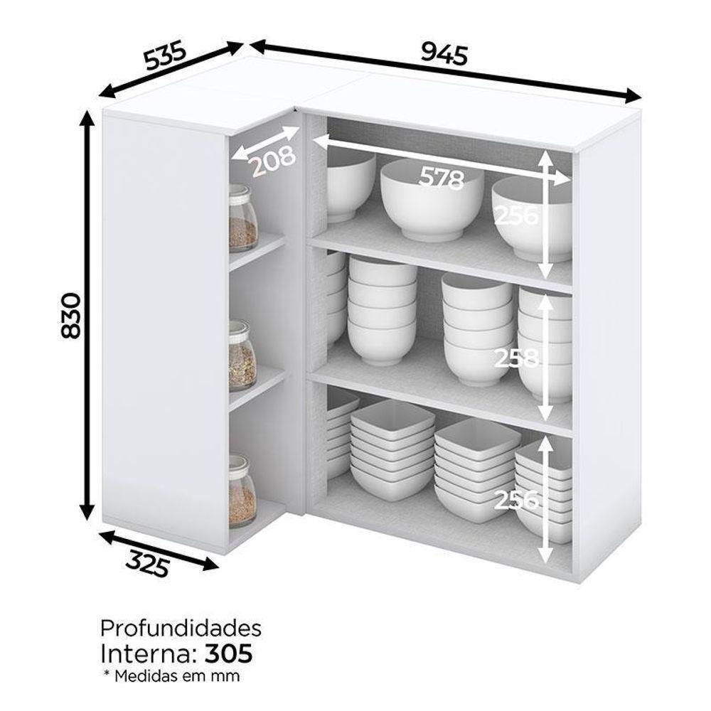 Armário Aéreo Canto Reto 1 Porta Americana Branco Hp – Henn - 2