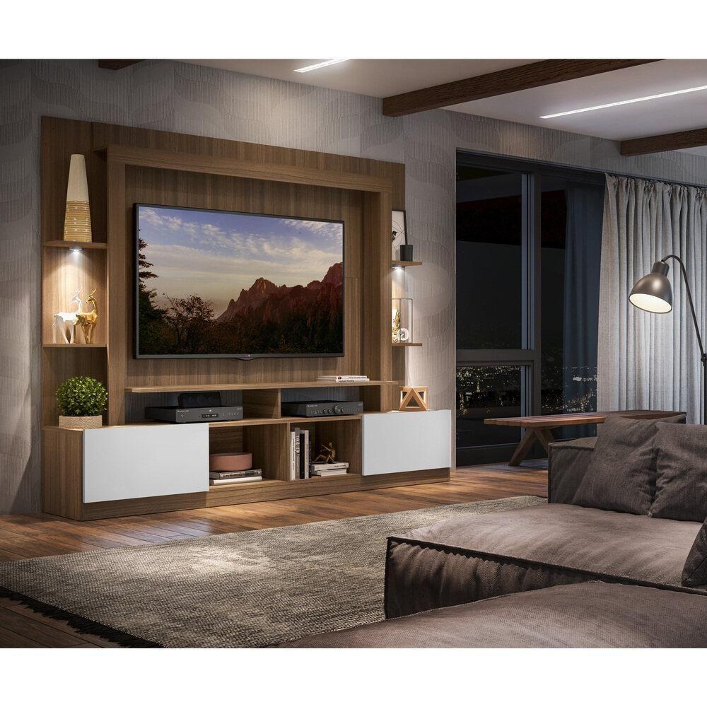Estante Com Suporte Tv 65" E Leds Berlim Multimóveis V3384 Madeirada/Branca Madeirado/Branco - 2