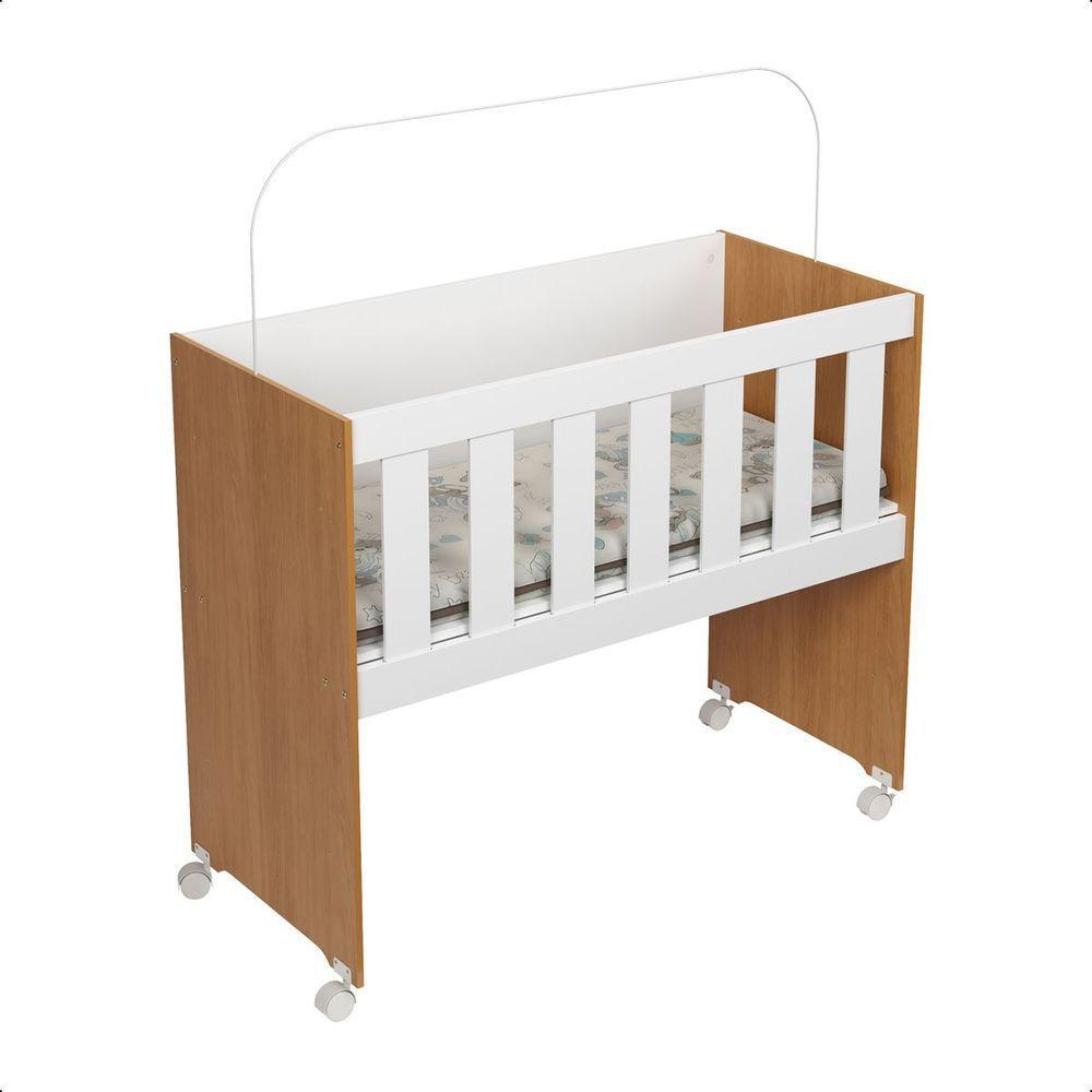 Mini Berço Moisés Trocador Com Colchão Multifuncional 5x1 Branco/freijó - 2