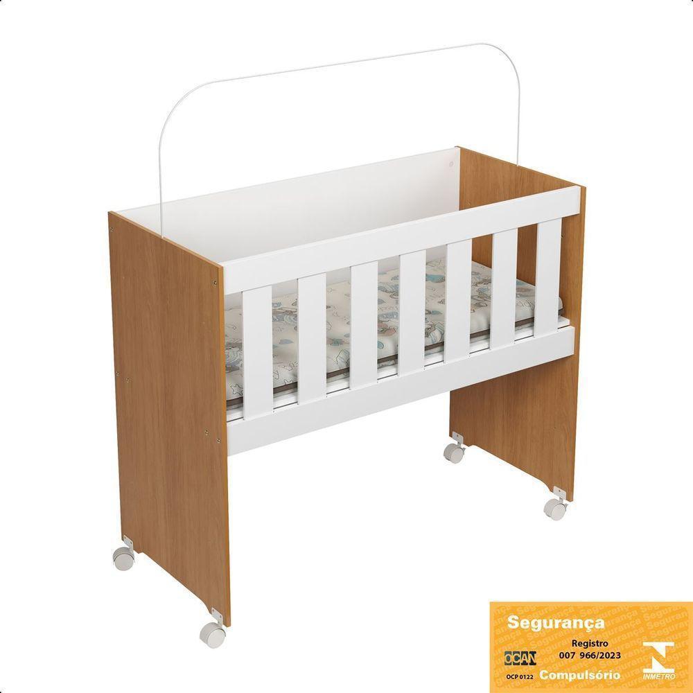 Mini Berço Moisés Trocador Com Colchão Multifuncional 5x1 Branco/freijó - 3