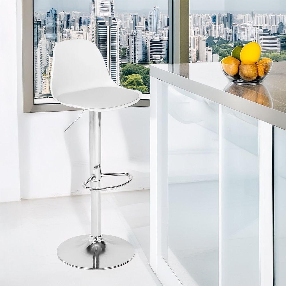 Banqueta Alta Estofada Com Base Giratória E Regulagem De Altura - ícaro Branco - 1