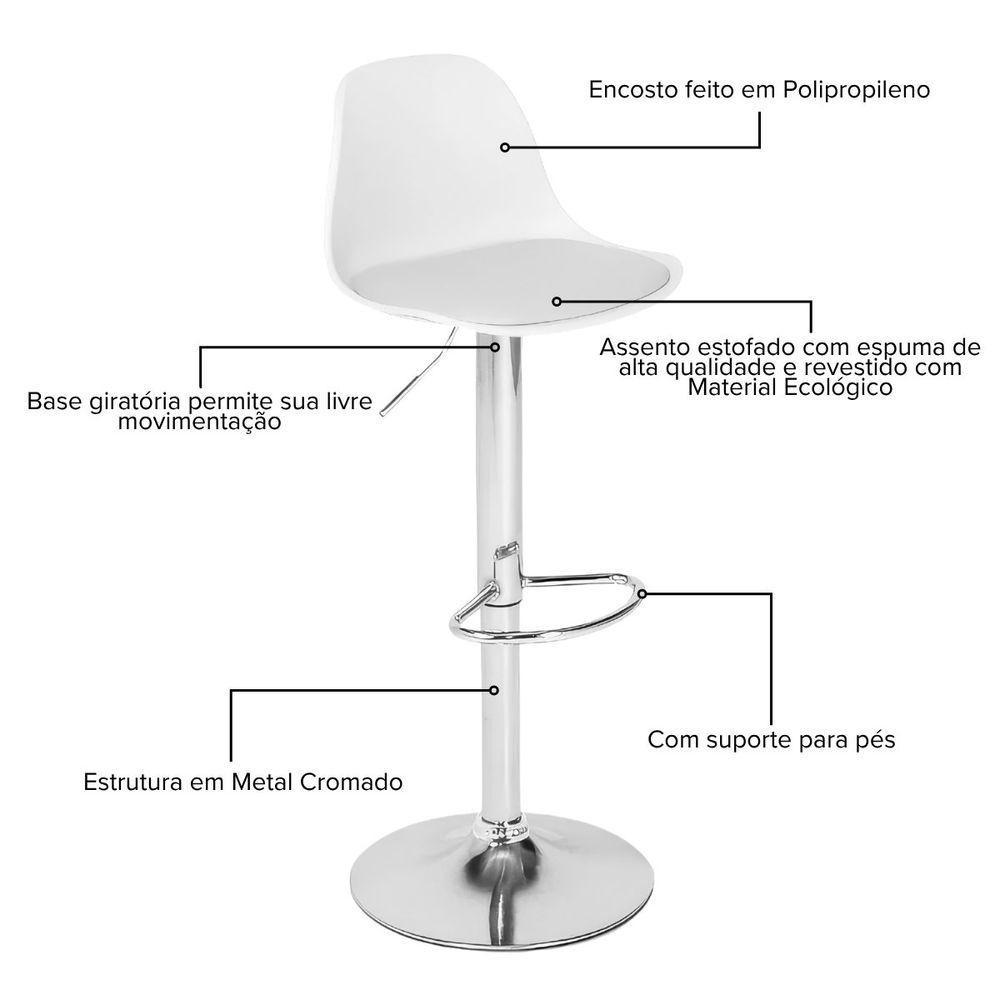 Banqueta Alta Estofada Com Base Giratória E Regulagem De Altura - ícaro Branco - 3