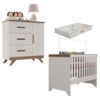 Berço Americano E Cômoda Retro Maya Off White Carvalho Com Colchão Gazin – Canaã - 1