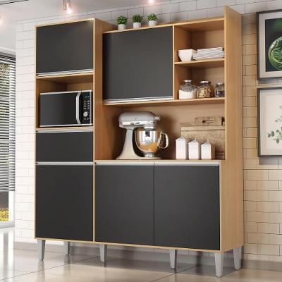 Armário De Cozinha Compacta 160cm 5 Portas Isabel Amêndoa/preto - Ajl Móveis