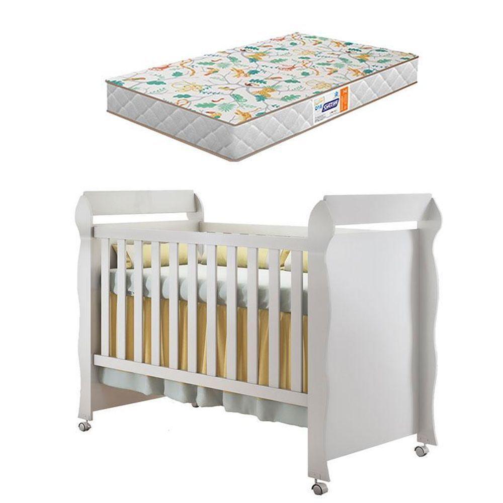 Berço Americano Mirelle Branco Brilho Com Colchão Gazin – Carolina - 1