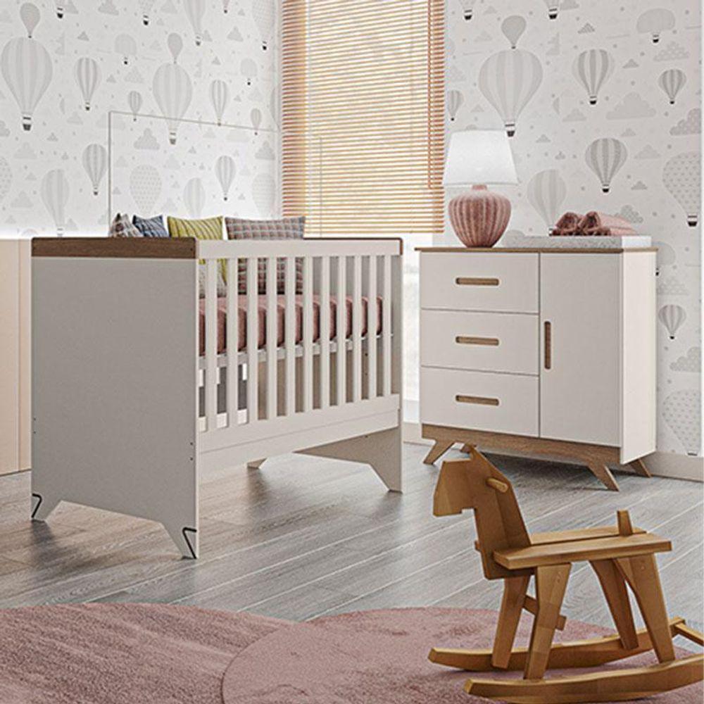 Berço Americano E Cômoda Ambiente Retro Maya Off White Carvalho – Canaã - 1