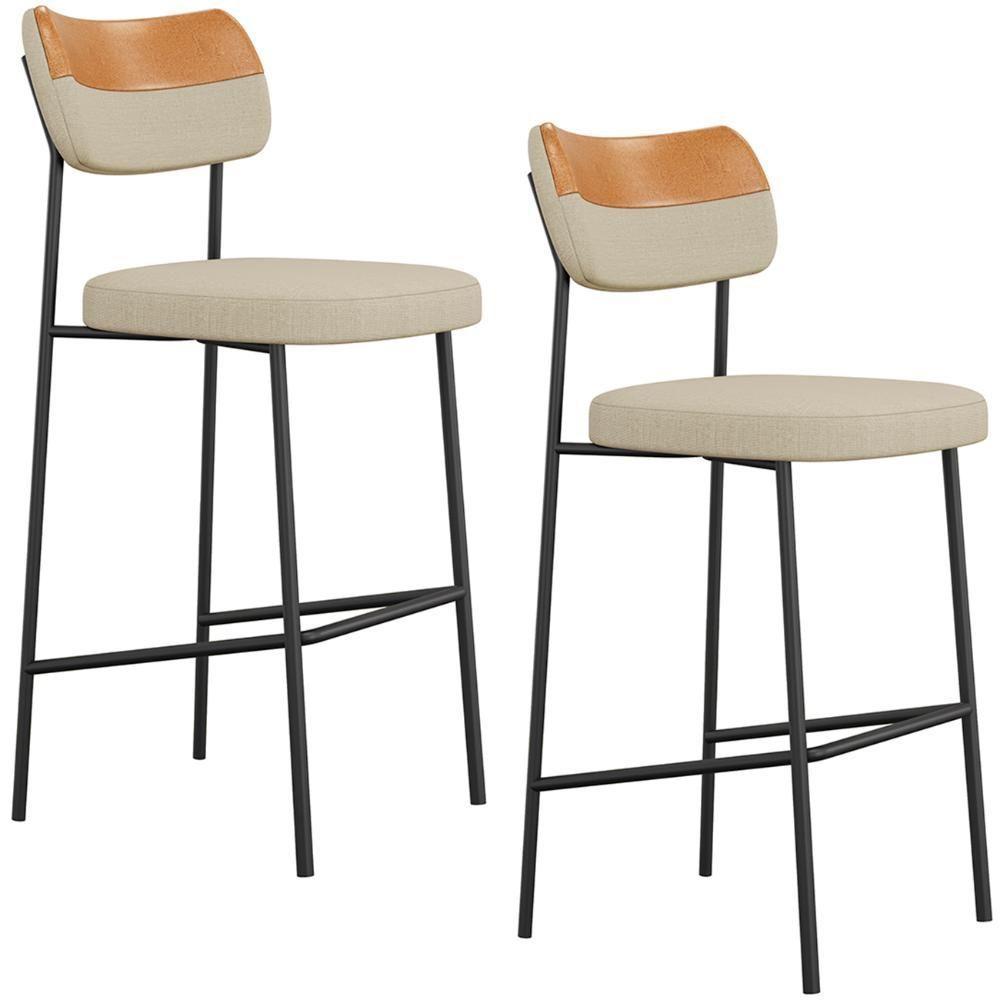 Banqueta Alta Bar Estofada Kit 2 Milli Linho Caramelo/areia A14 - Mpozenato - 1