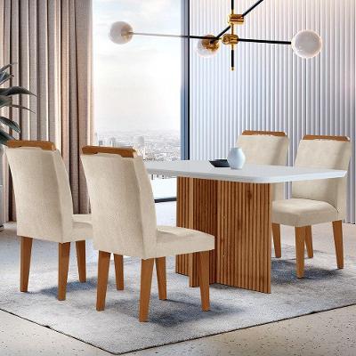 Sala de Jantar Olimpia 4 Lugares Mesa em MDF com Cadeiras Athenas Creme Off White e Imbuia 120cm