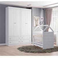 Berço Montessoriano E Guarda Roupa Infantil Americano 4 Portas Branco Com Colchão Ortobom - Henn - 2