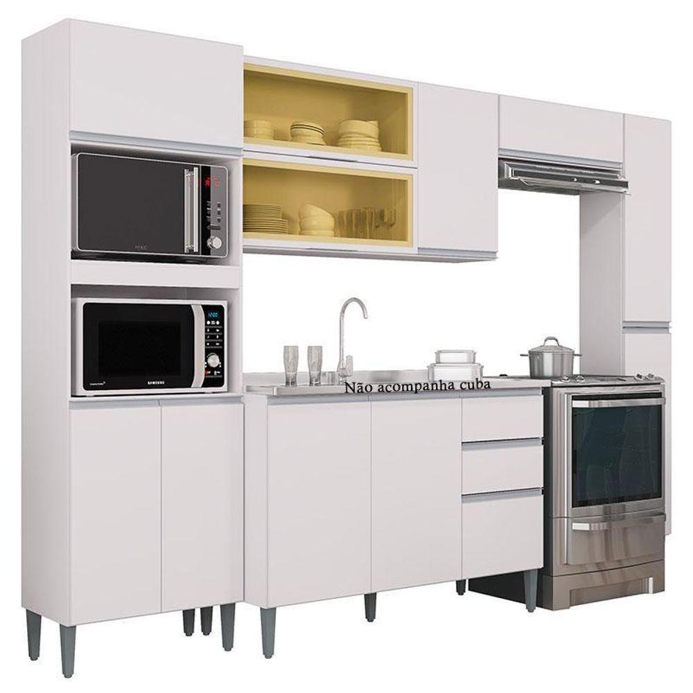 Cozinha Aline Com Balcão E Paneleiro Branco - Poquema - 1