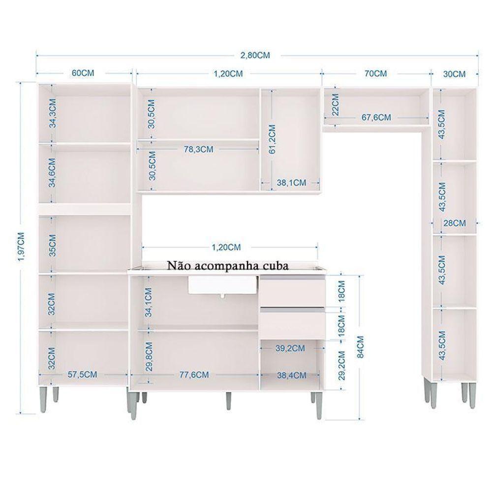 Cozinha Aline Com Balcão E Paneleiro Branco - Poquema - 3