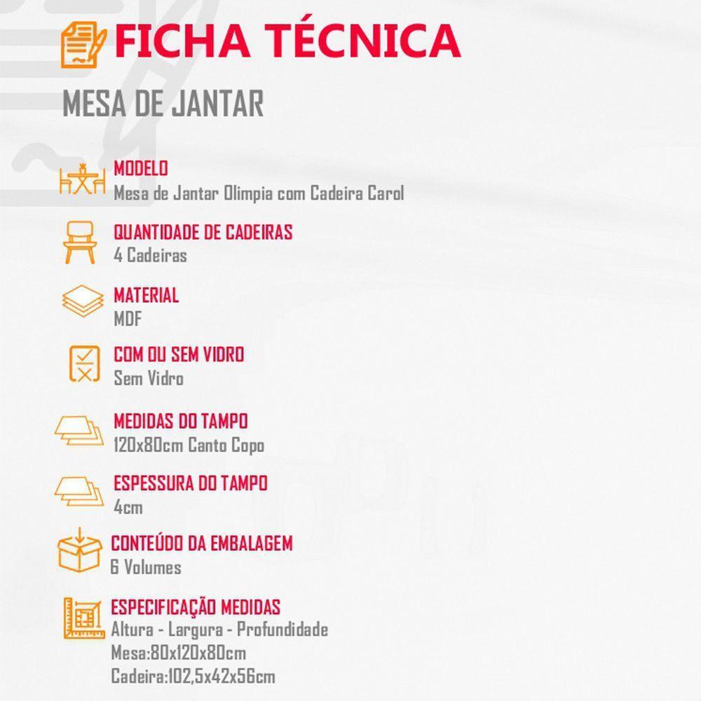 Sala De Jantar Mesa Olímpia 120cm Mdf Canto Copo Com 4 Cadeiras Carol Grafite, Off White E Imbuia - 2