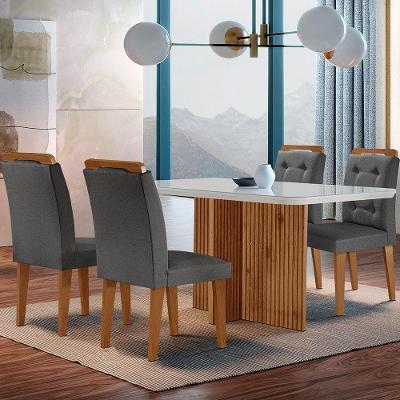 Sala de Jantar Olimpia 4 Lugares Tampo MDF com Cadeiras Carol Grafite Off White e Imbuia 120cm