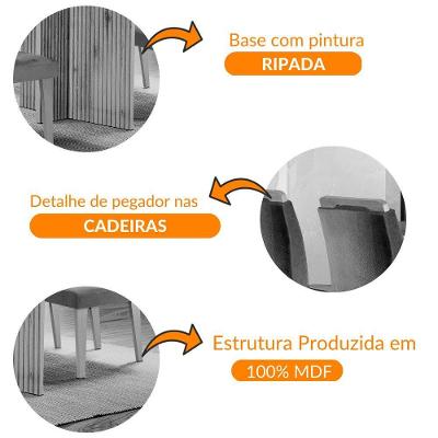 Sala De Jantar Mesa Olímpia 120cm Mdf Canto Copo Com 4 Cadeiras Carol Grafite, Off White E Imbuia
