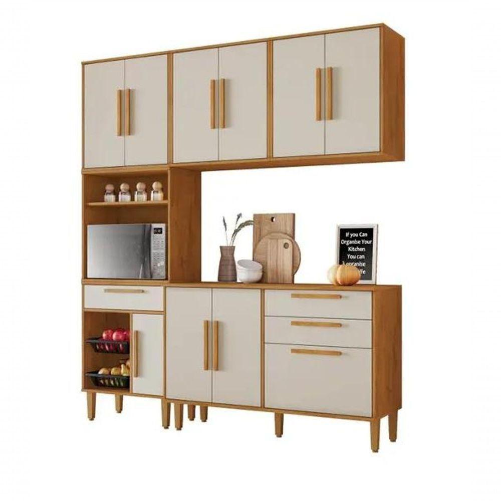 Cozinha Completa 10 Portas 3 Gavetas Com Fruteira Lorena Kaiki Móveis - Nature/off White - 2