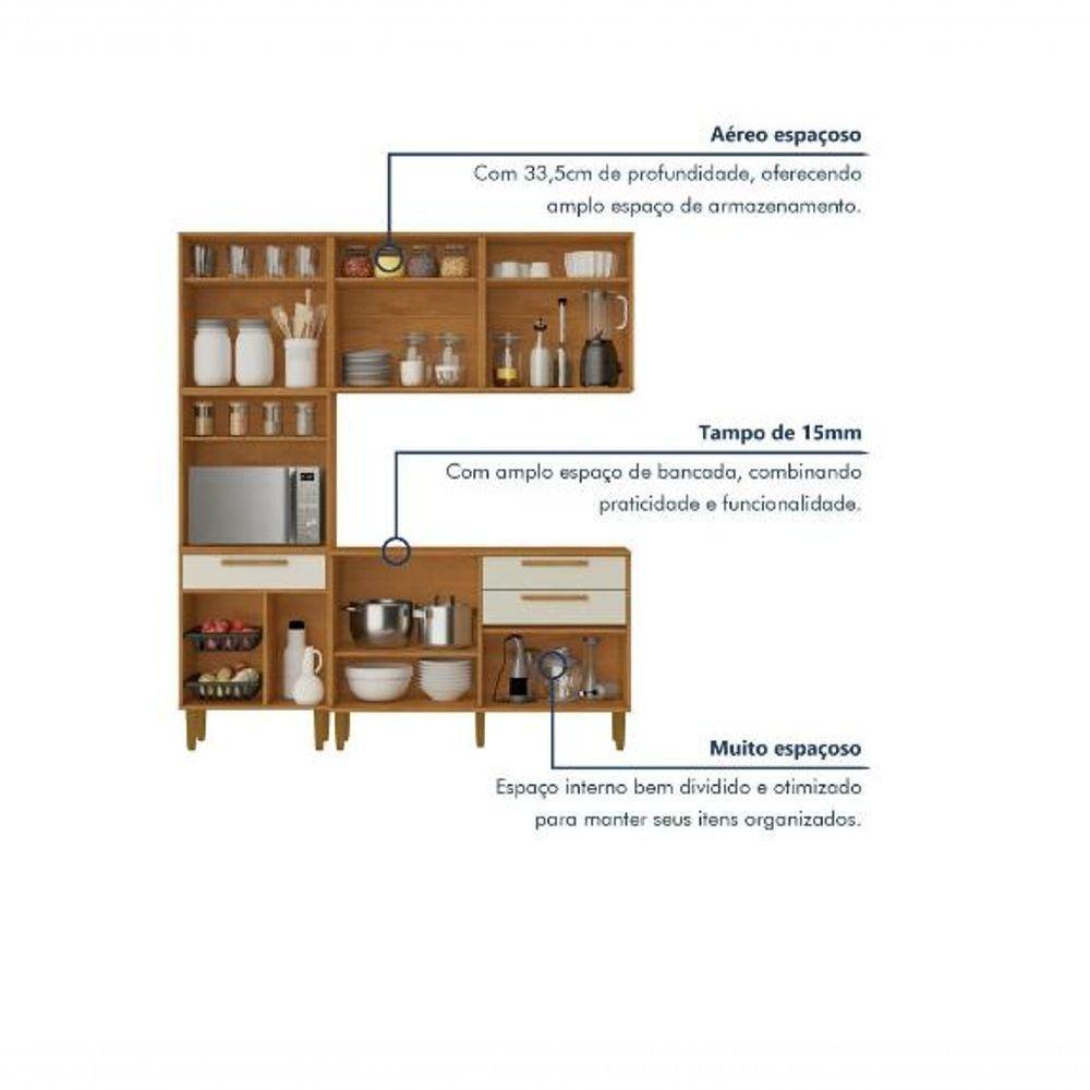 Cozinha Completa 10 Portas 3 Gavetas Com Fruteira Lorena Kaiki Móveis - Nature/off White - 4