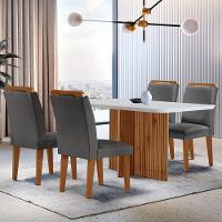 Sala De Jantar Mesa Olímpia 120cm Mdf Canto Copo Com 4 Cadeiras Athenas Grafite, Off White E Imbuia - 1