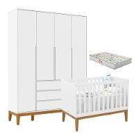 Berço Americano Unique E Guarda Roupa 4 Portas Nature Clean Branco Soft Eco Wood Com Colchão Gazin – Matic - 1