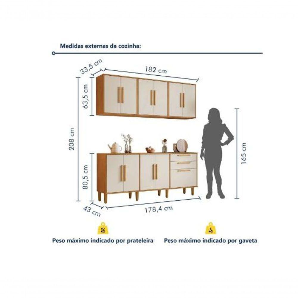 Cozinha Completa 11 Portas 2 Gavetas Lorena Kaiki Móveis - Nature/off - 4