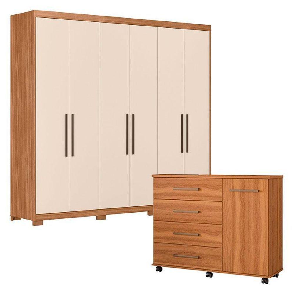 Cômoda Flora E Guarda Roupa Casal Venice 62580pe Amendola Touch Off White Com Pés - Demóbile - 1