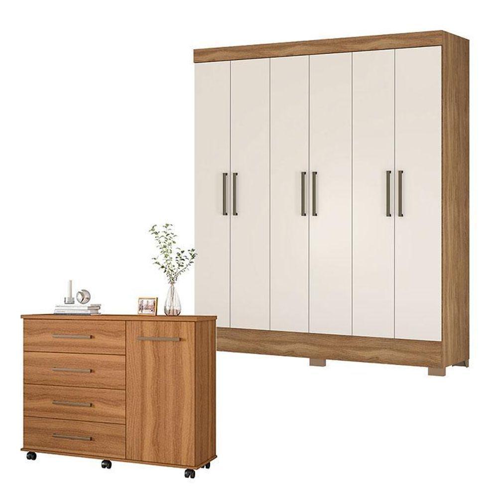 Cômoda Flora E Guarda Roupa Casal Verso Amêndola Off White - Demóbile - 1