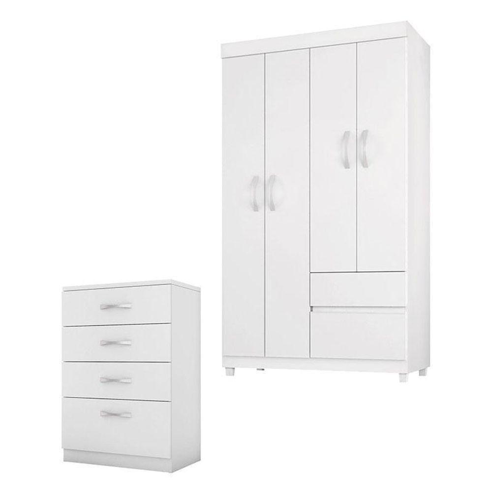 Cômoda Astral E Guarda Roupa Solteiro Lótus Branco Flex - Demóbile - 1