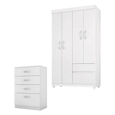Cômoda e Guarda Roupa Solteiro Astral Lótus 4 Portas 2 Gavetas em MDP Branco Flex