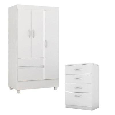 Cômoda e Guarda Roupa Solteiro Astral Wind 3 Portas 6 Gavetas em MDP Branco Flex