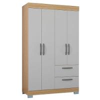 Cômoda 867 4 Gavetas E Guarda Roupa Solteiro Tóquio 4 Portas Damasco Off White - Poquema - 5