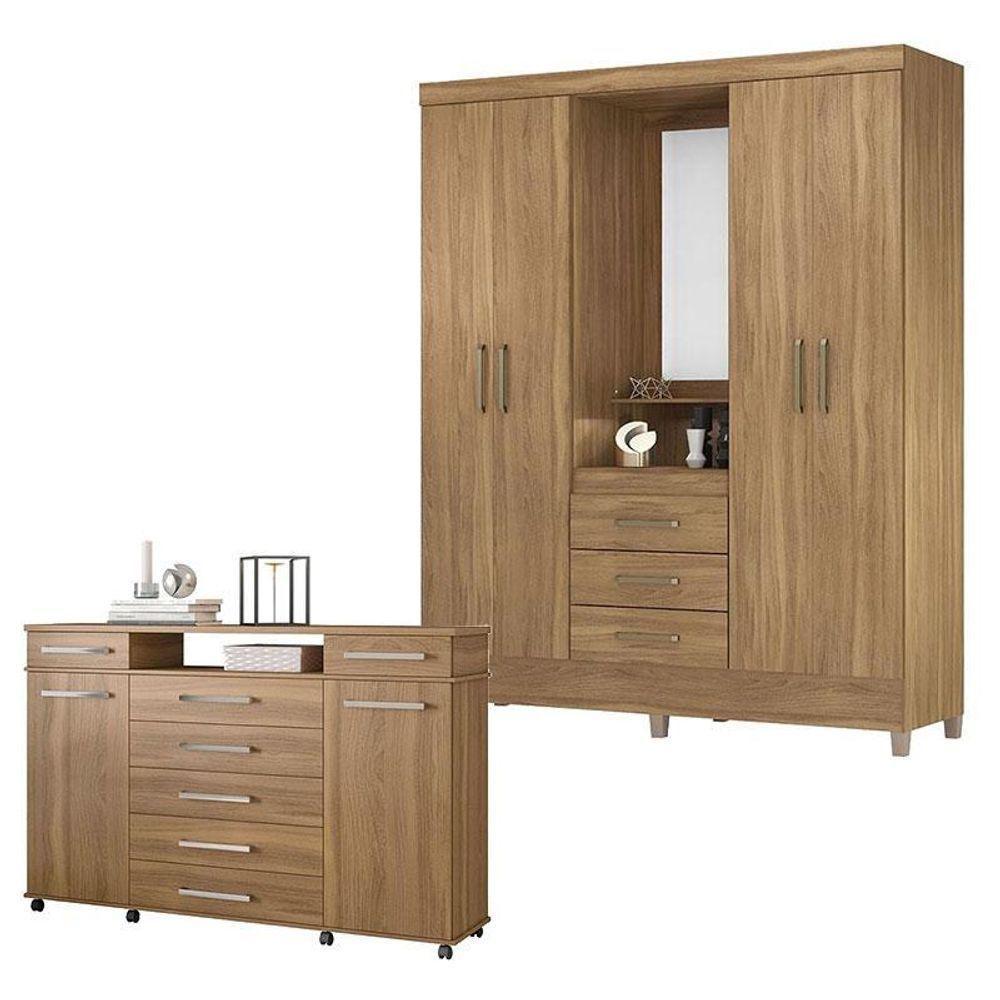 Cômoda London E Guarda Roupa Casal Capelinha Pérsia Amêndola Touch - Demóbile - 1