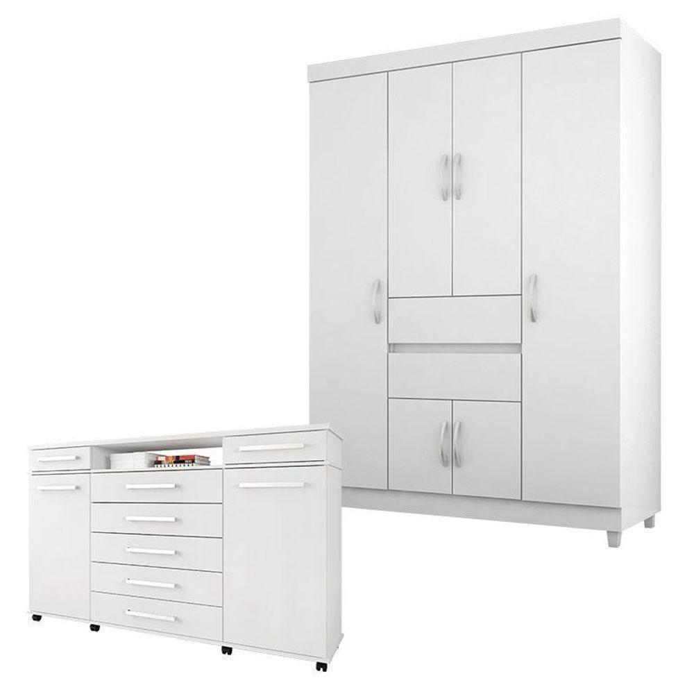 Cômoda London E Guarda Roupa Solteiro Ecom 2 Branco Flex - Demóbile - 1