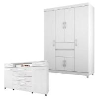 Cômoda London E Guarda Roupa Solteiro Ecom 2 Branco Flex - Demóbile - 1