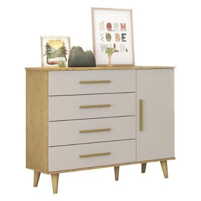 Cômoda Infantil Ludmila 4 Gavetas em MDF e MDP com Porta Off White Bétula