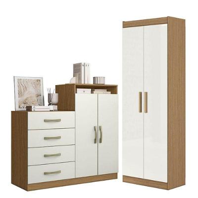 Cômoda Sapateira e Armário Multiuso Londres 2004142 2000191 2 Portas 4 Prateleiras MDF Off White