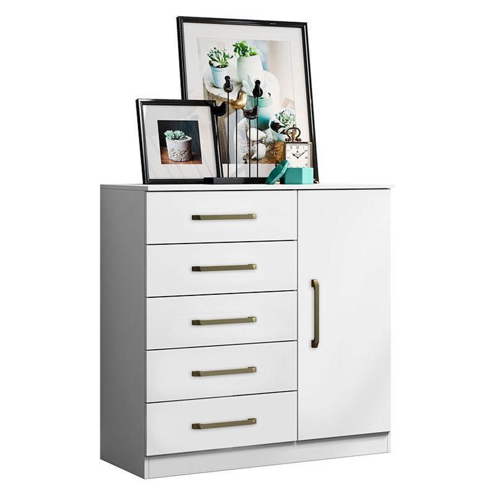 Cômoda Sapateira Milão 2014145 E Armário Multiuso Florença 2000199 Branco Brilho - Aramóveis - 3