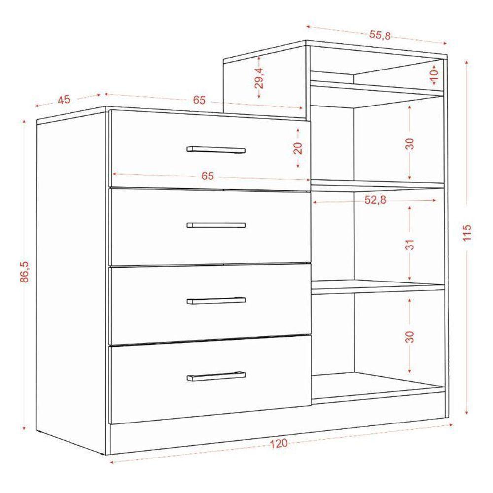 Cômoda Sapateira Londres 2004142 E Armário Multiuso 2000191 Branco Brilho - Aramóveis - 4