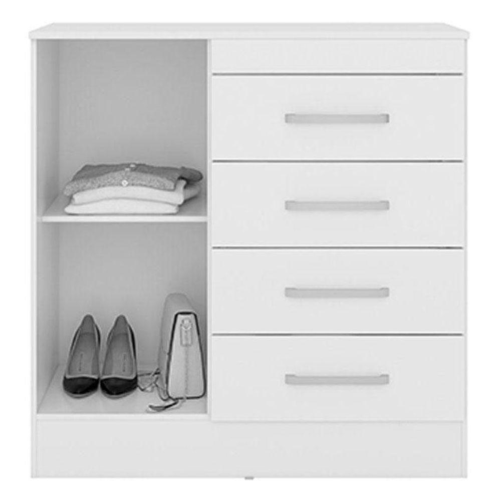 Cômoda Montevidéu E Guarda Roupa Casal Bilbao Amêndola Off White Com Espelho - Demóbile - 3