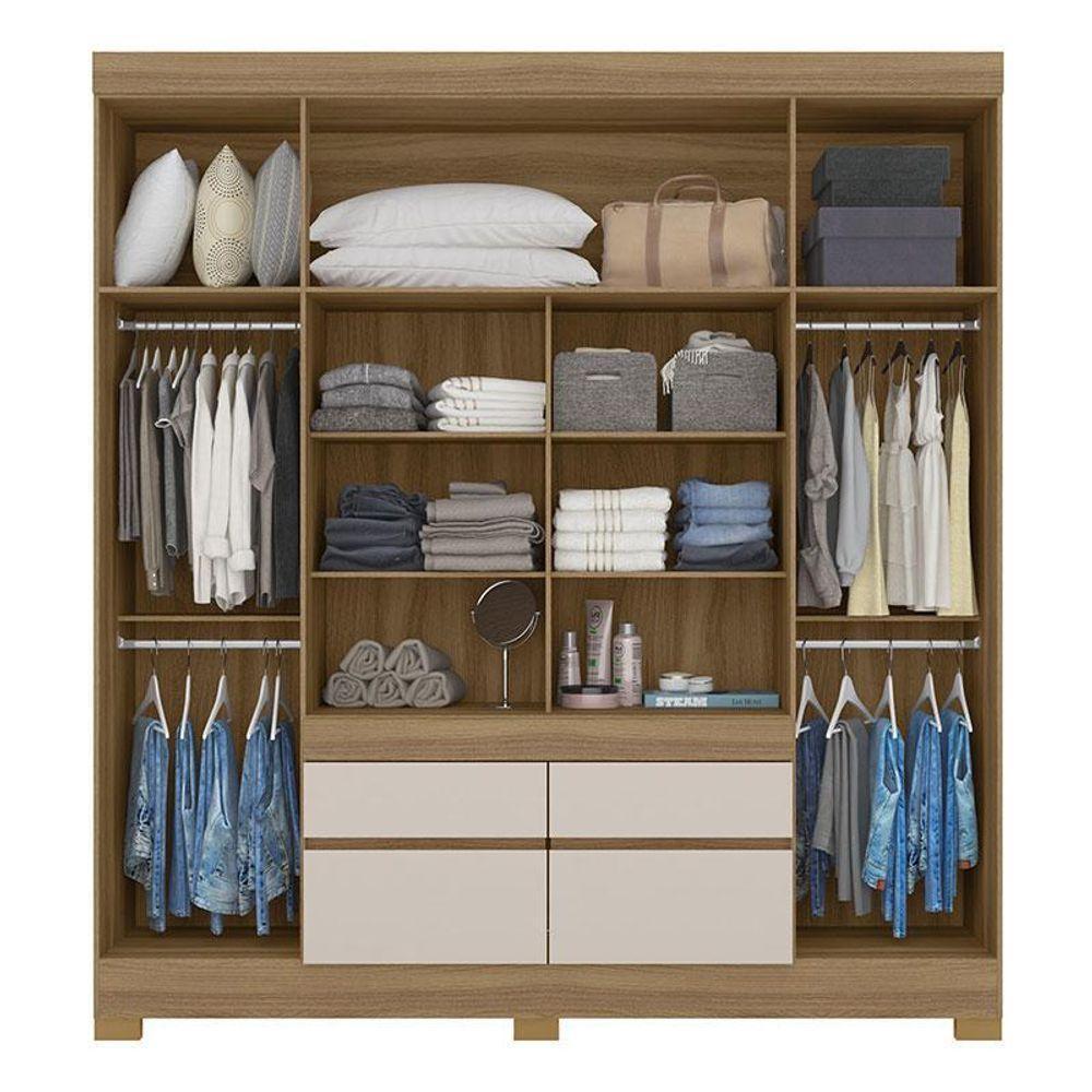 Cômoda Montevidéu E Guarda Roupa Casal Bilbao Amêndola Off White Com Espelho - Demóbile - 5