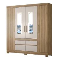 Cômoda Montevidéu E Guarda Roupa Casal Bilbao Amêndola Off White Com Espelho - Demóbile