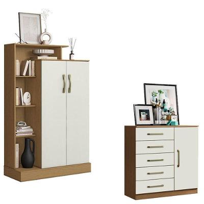Cômoda Sapateira Milão 2014145 com 5 Gavetas MDF Puxador Plástico Off White e Armário Multiuso